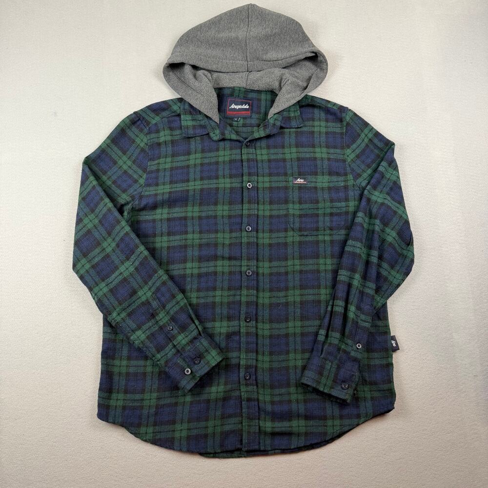 Aeropostale Plaid Hooded Flannel Shirt Men’s L